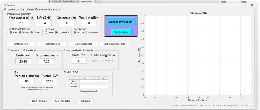 Interfaz del simulador de path loss en MATLAB